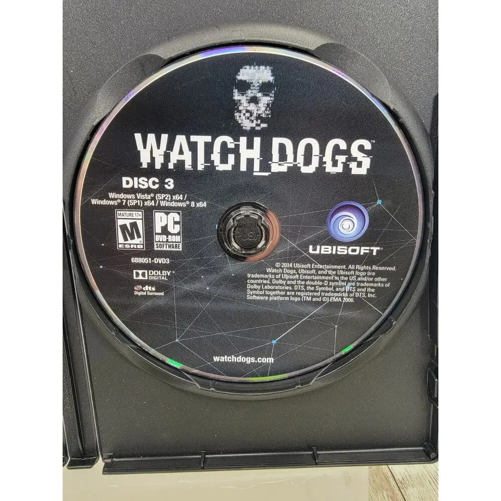 Watch Dogs PC Action/Adventure Game 3 Disc COMPLETE W/ Manual